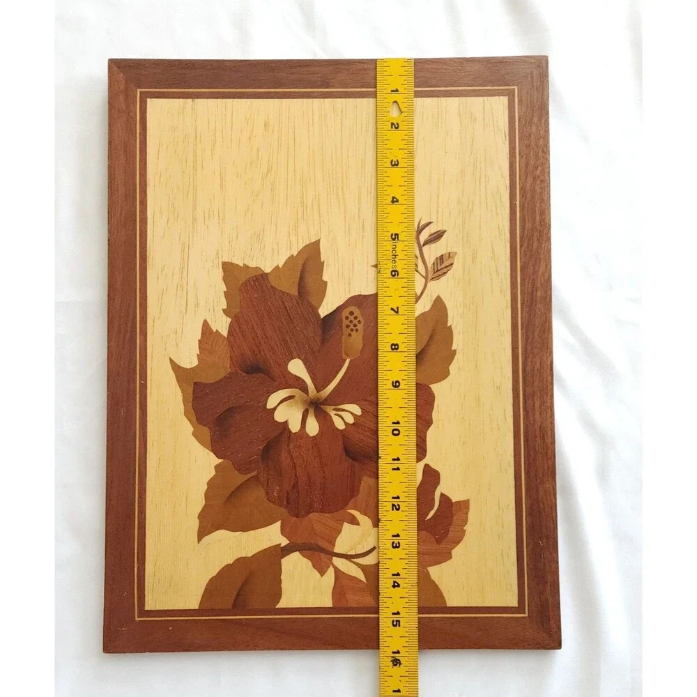 Wood Marquetry Inlay Wall Art Tropical Hibiscus Flower  16